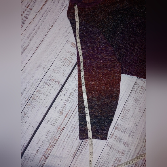 Asymmetrical Sweater, 3/4 sleeves, reddish orange, purple, green , 1X - Picture 7 of 11